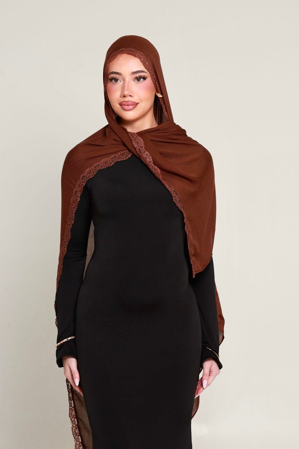 Brunette Double Lace Hijab