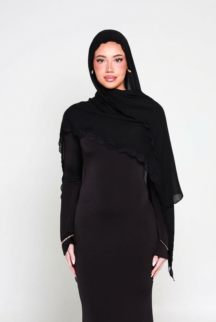 Odile Double Lace Hijab, front view on white background