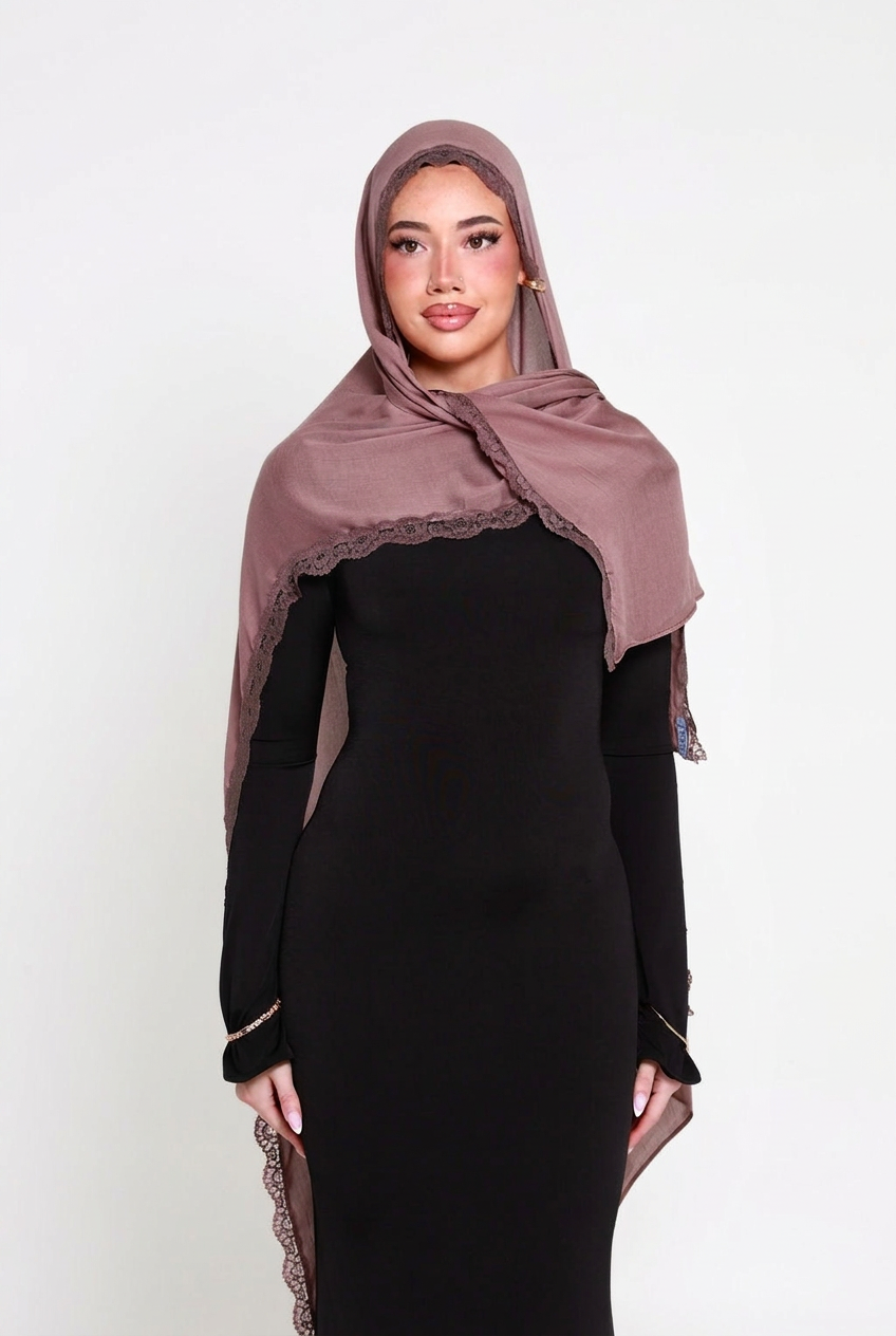 Odette Double Lace Hijab, back view on white background