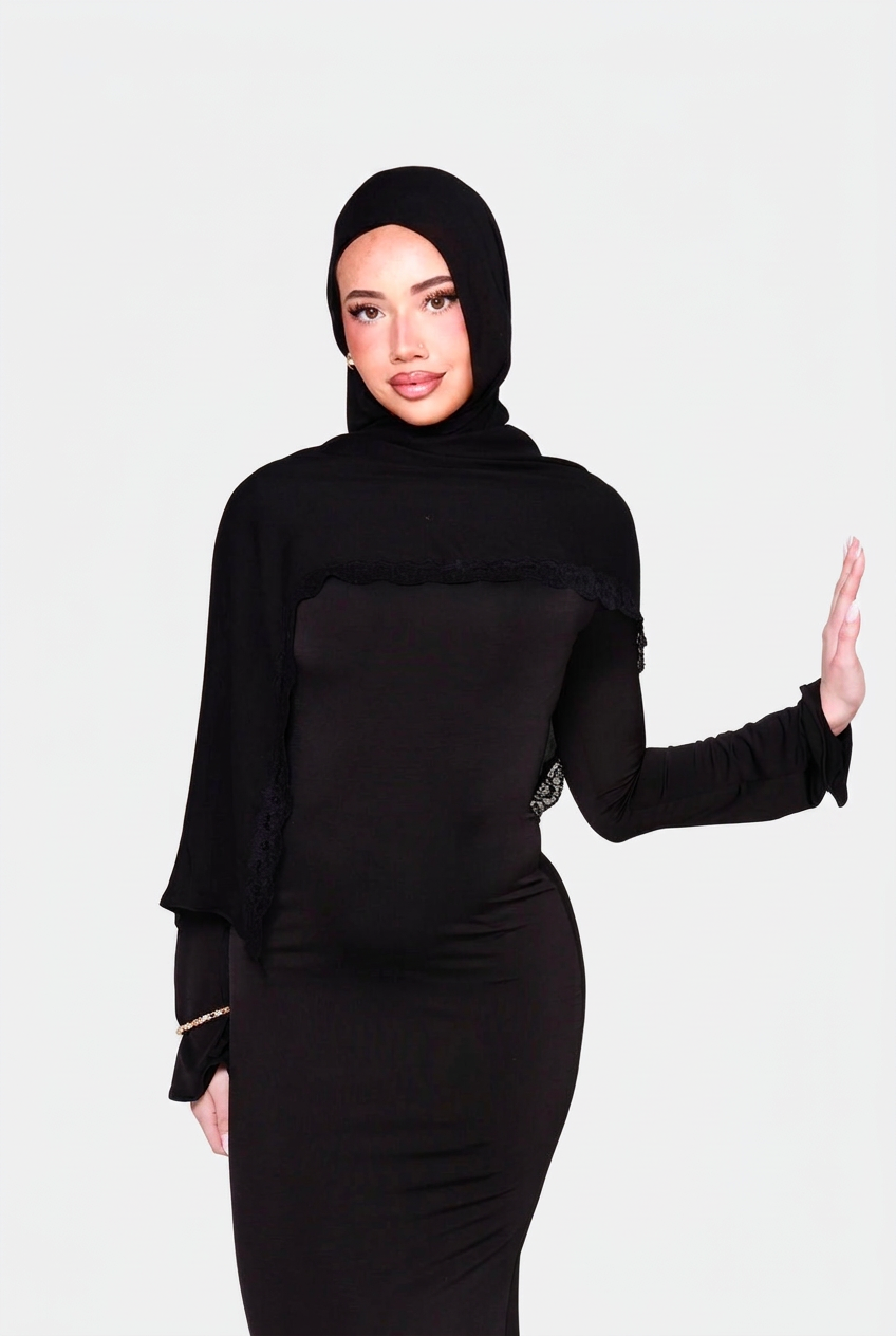 Odile Single Lace Hijab, back view on white background