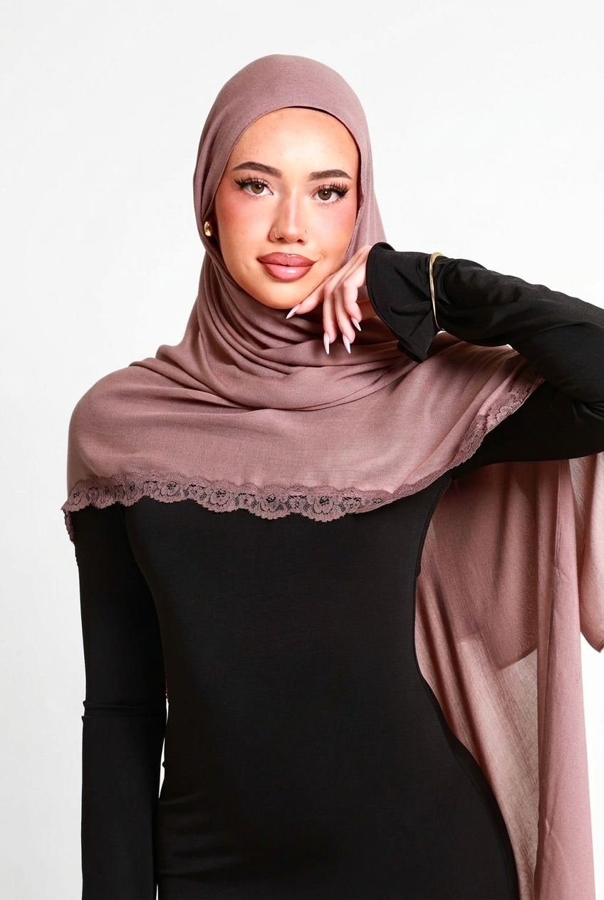 Odette Single Lace Hijab, back view on white background