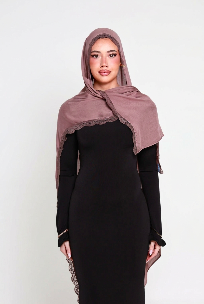Odette Double Lace Hijab, front view on white background