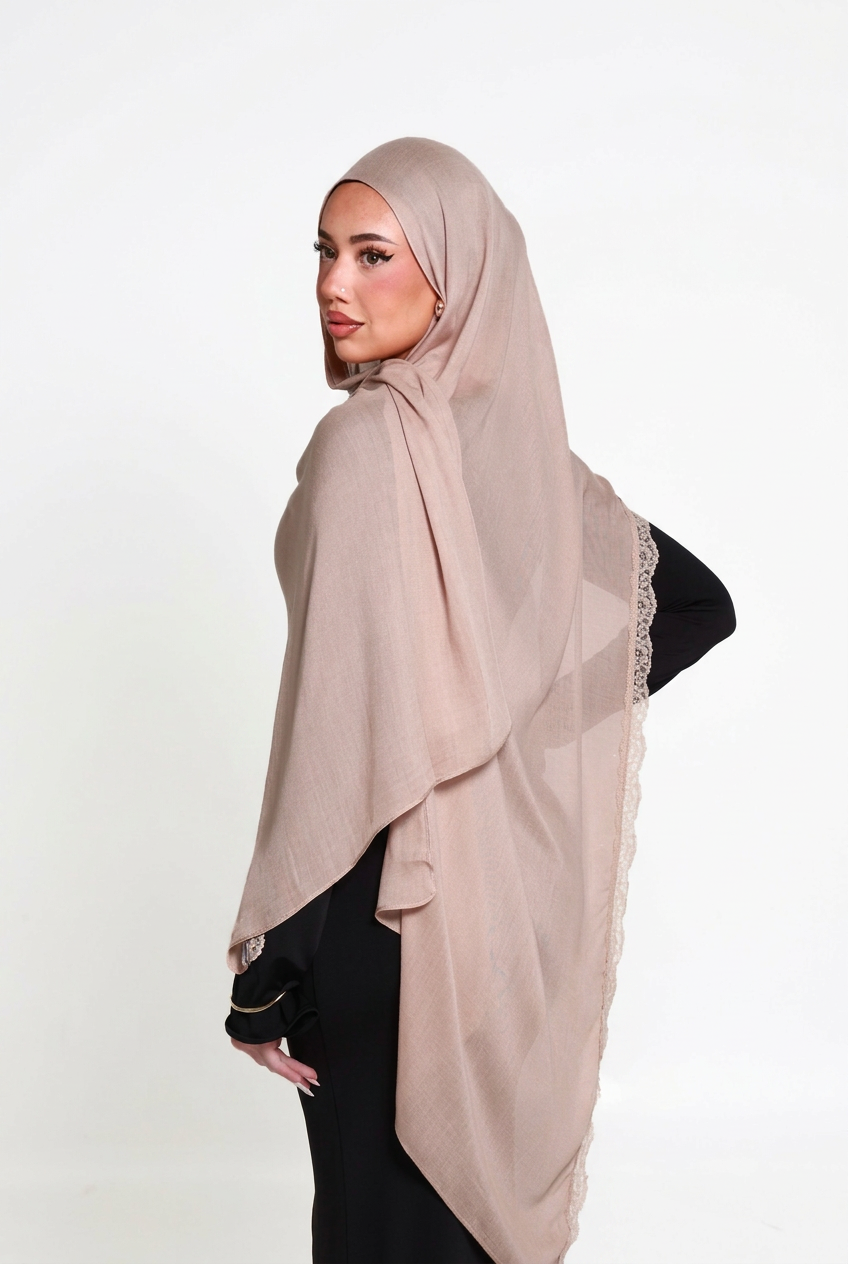 Swan Single Lace Hijab, back view on white background