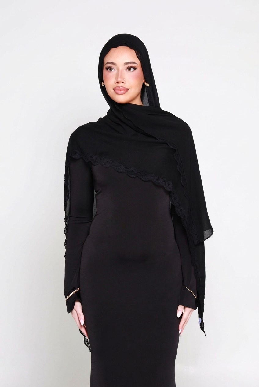 Odile Double Lace Hijab, back view on white background
