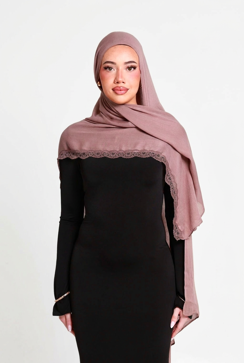 Odette Single Lace Hijab, front view on white background