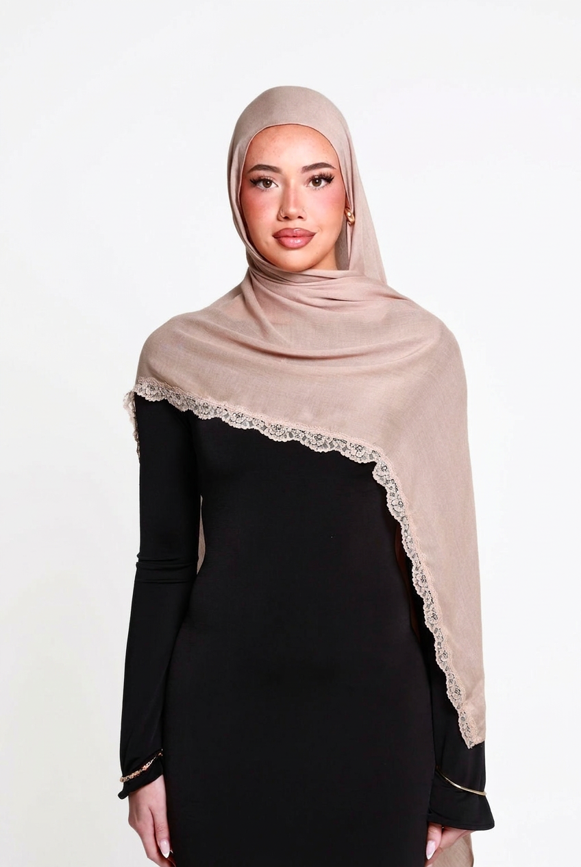 Swan Single Lace Hijab, front view on white background