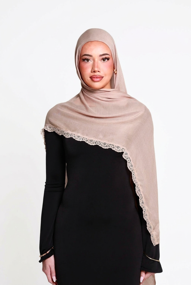Swan Single Lace Hijab, front view on white background